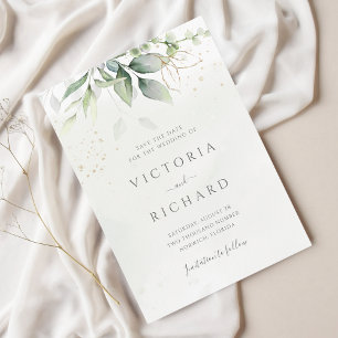 Save The Date Eucalyptus Verdure Or Feuilles mariage élégant