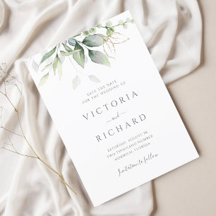 Save The Date Eucalyptus Verdure Or Feuilles mariage élégant