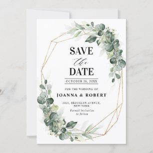 Save The Date Eucalyptus Verdure Rustique Mariage géométrique