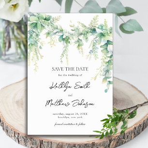 Save The Date Eucalyptus Verdure Script Jardin moderne Mariage