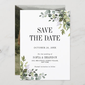 Save The Date Eucalyptus vert émeraude Rustique photo Mariage