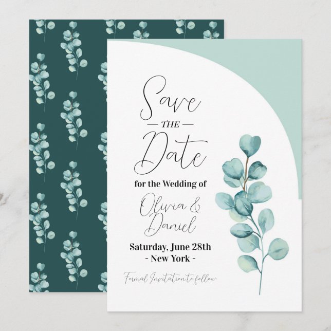 Save The Date Eucalyptus Wedding Leaves Spring (Front/Back)