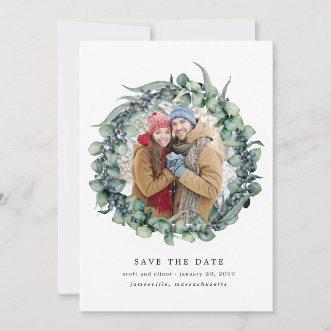 Save The Date Eucalyptus Wreath Wedding Enregistrer la date (Devant)