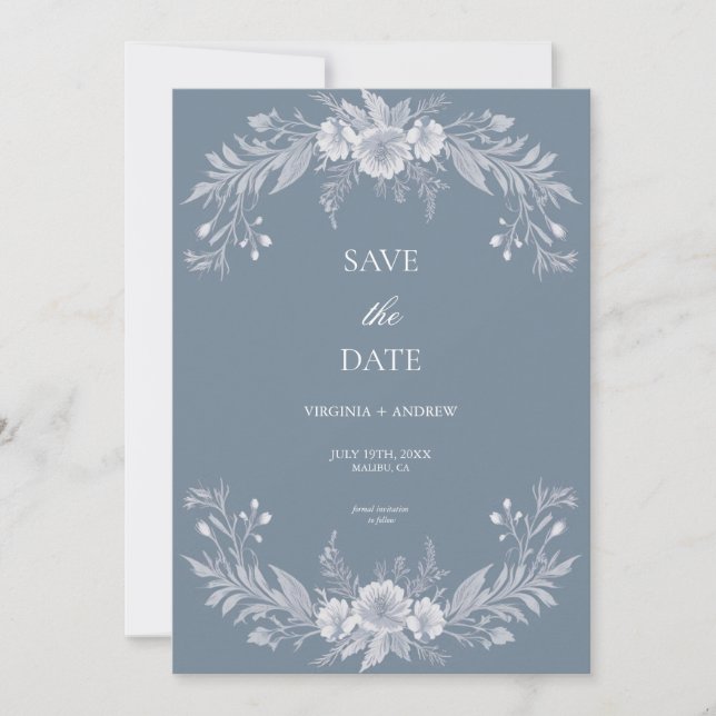 Save The Date Événement à sauvegarder pour un mariage floral ble (Devant)