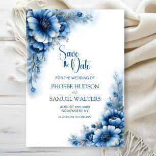 Save The Date Événement mariage floral bleu à ne pas manquer