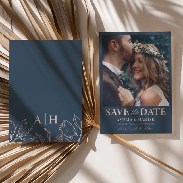 Save The Date Événement moderne bleu et or rose, Sauvegarder la  (Créateur téléchargé)
