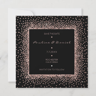 Save The Date Événement Rose Gold Noir Paillettes Monogramme Lux
