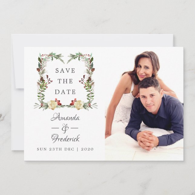 Save The Date Evergreen - Paysage hivernal de Noël de mariage en (Devant)