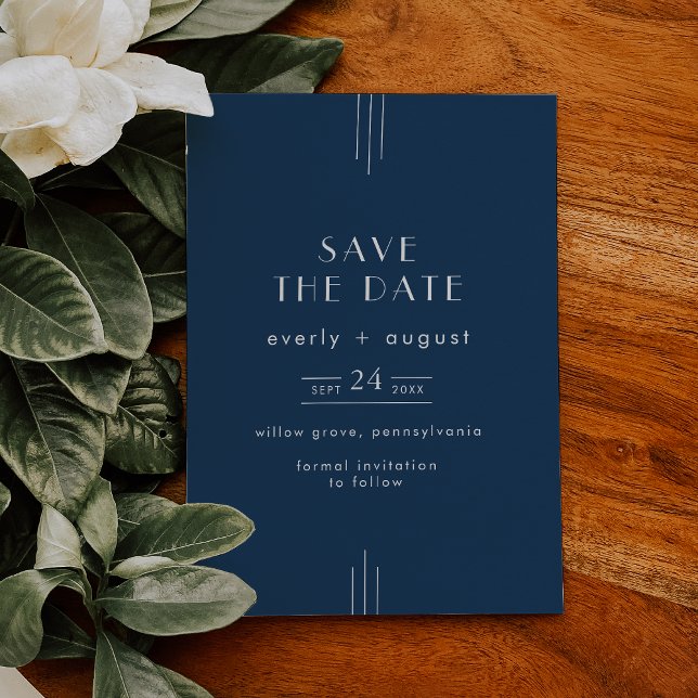 Save The Date EVERLY Classic Modern Art Deco Navy Blue Wedding (EVERLY Classic Modern Art Deco Navy Blue Wedding Save The Date)