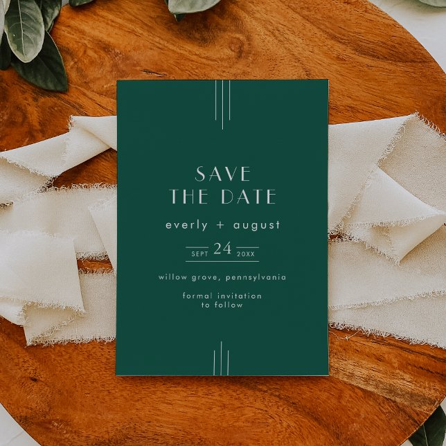 Save The Date EVERLY Jewel Tone Art Deco Emerald Green Wedding (EVERLY Jewel Tone Art Deco Emerald Green Wedding Save The Date)