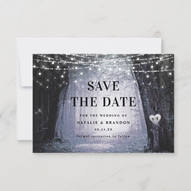 Save The Date Evermore | Forêt de fée enchantée | Mariage violet (Devant)