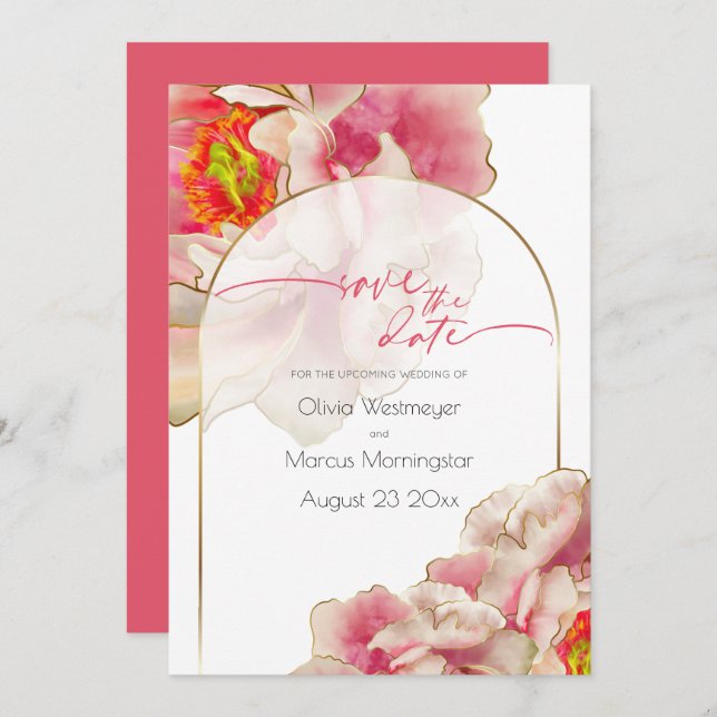 Save the Date | Exotic Coral Rose Peony  Invitatio Invitation (Front/Back)