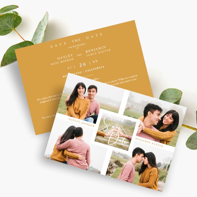 Save The Date Exquisite Minimalist Custom 5-Photo Wedding  (Exquisite Minimalist Custom 5-Photo Wedding Save the Date Card.)