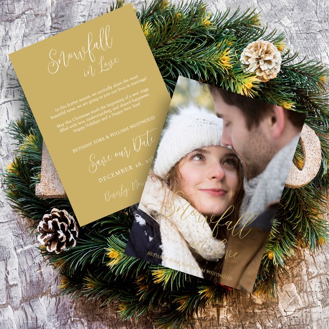 Save The Date Exquisite Winter Wedding Christmas Photo (Exquisite Winter Wedding Christmas Photo in Fake Gold Holiday Card as a Save the Date Card.)