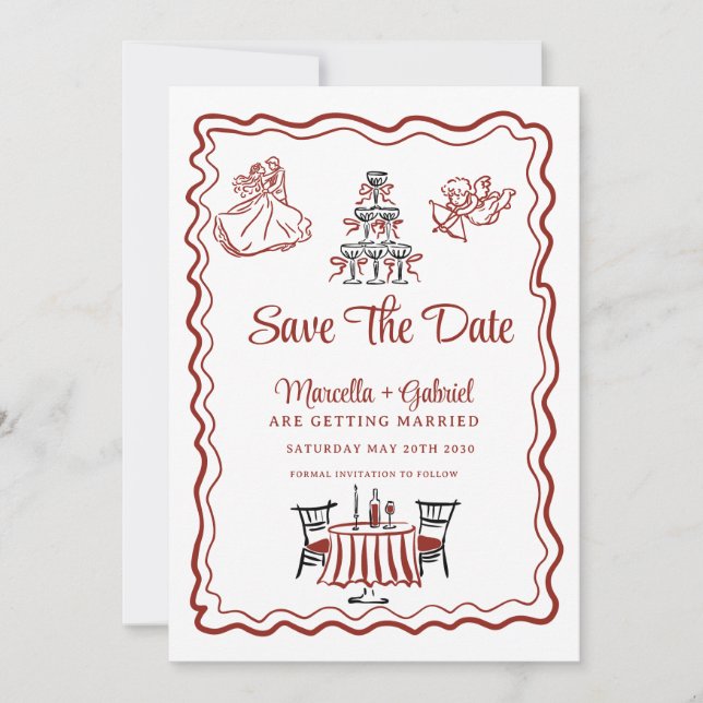 Save The Date Faire Dessiner Des Gribouillages Italien Mariage S (Devant)