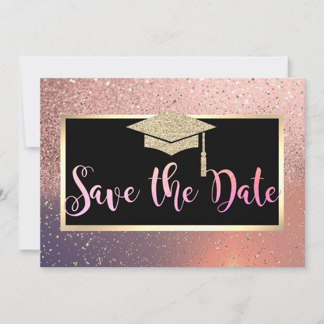 Save The Date Faire étincelant Rose Gold Graduation Save The Dat (Devant)