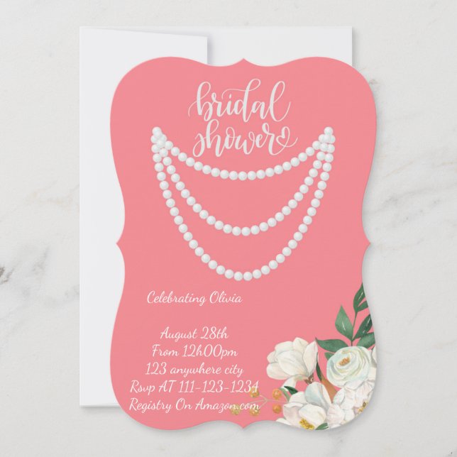 Save The Date faire part de bapteme de mariage perles en rose (Devant)