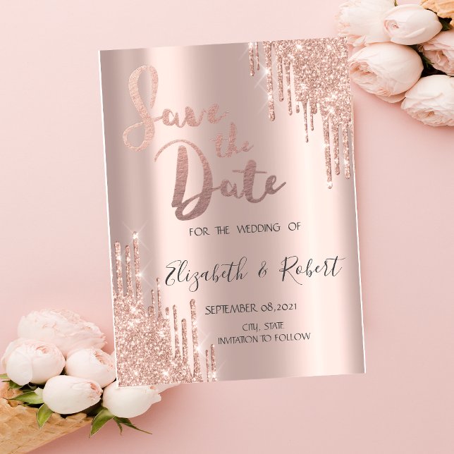 Save The Date Faire part de luxe en rose gold pailleté (Créateur téléchargé)