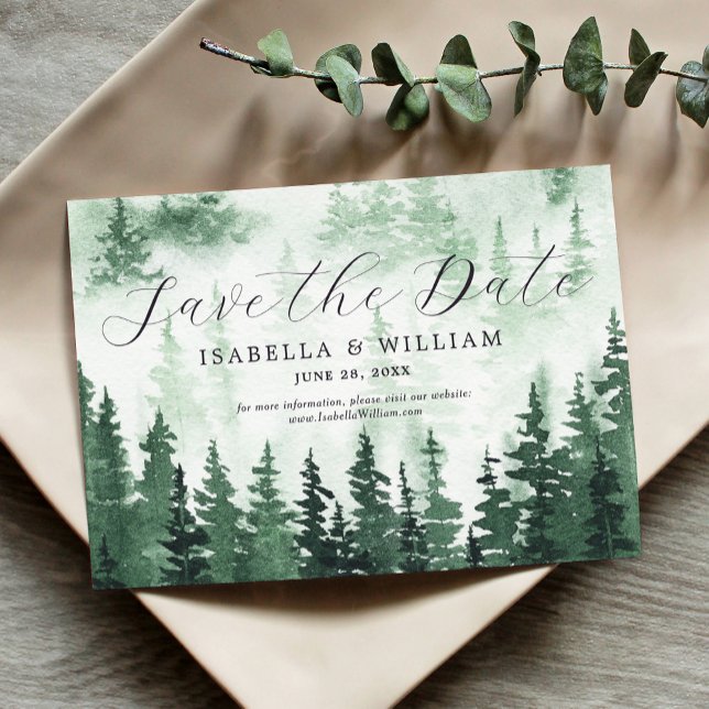 Save The Date Faire part de mariage à l'aquarelle Forêt Verte (Créateur téléchargé)