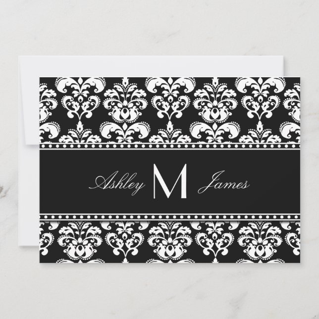 Save The Date Faire part de mariage à monogramme en damas noir e (Devant)