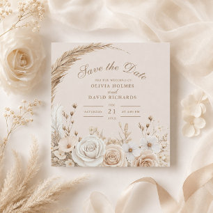 Save The Date Faire part de mariage champêtre beige Fleur sauvag