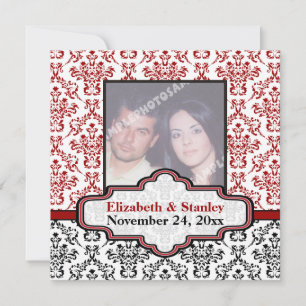 Save The Date Faire part de mariage en damassé noir blanc rouge 