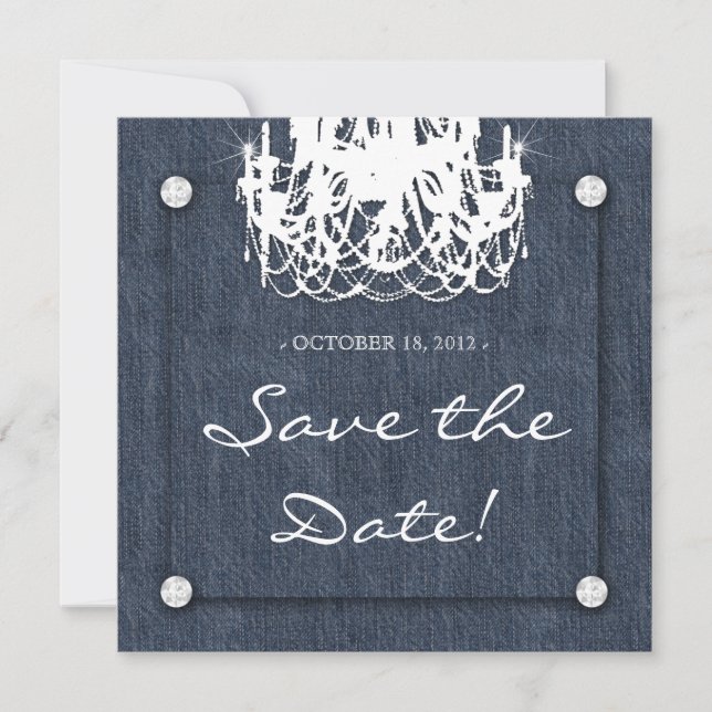 Save The Date Faire part de mariage en denim et diamants Lustre  (Devant)