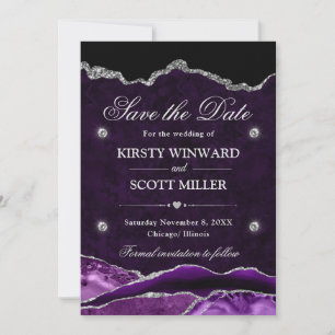 Save The Date Faire part de mariage en marbre violet argenté pai
