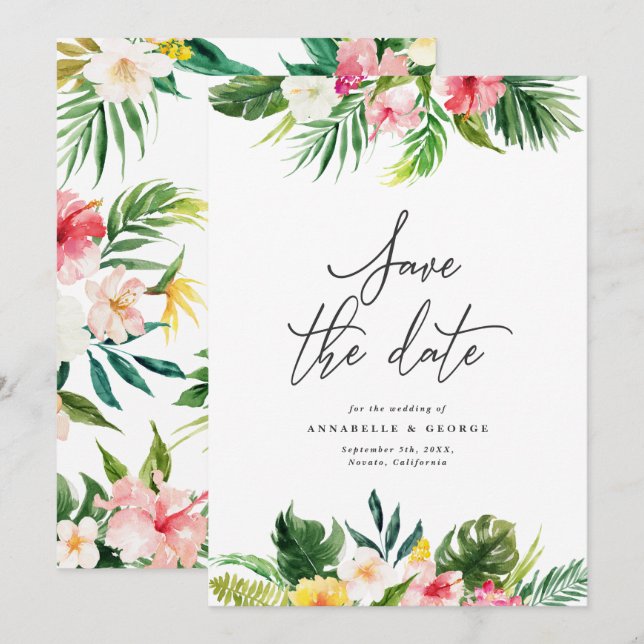 Save The Date Faire part de mariage floral aquarelle tropicale (Devant / Derrière)