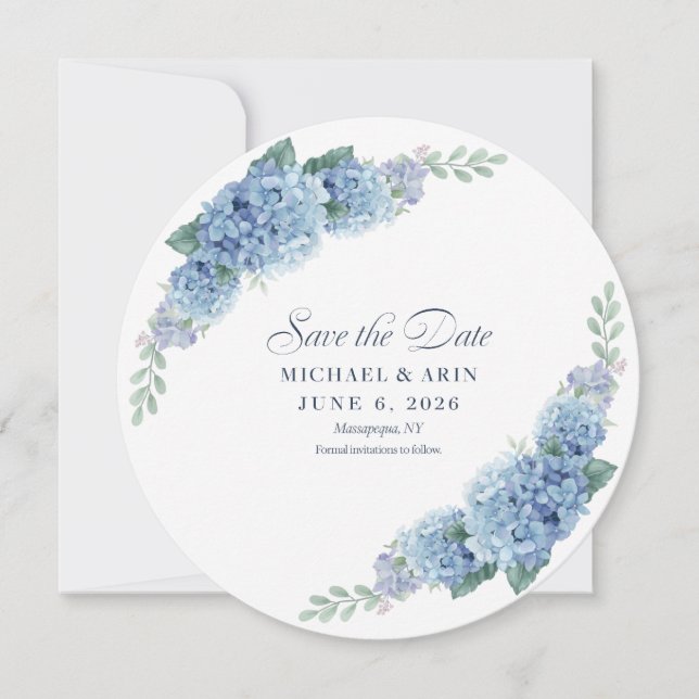 Save The Date Faire part de mariage Hortensia Bleu (Devant)