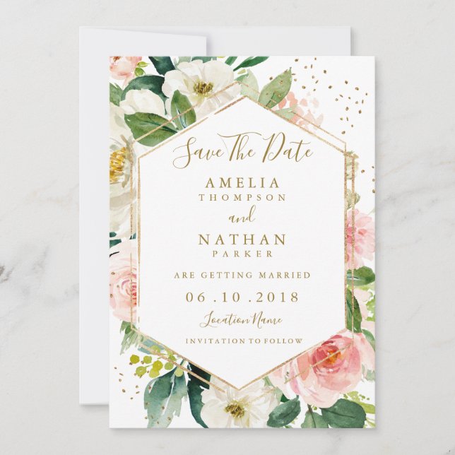 Save The Date Faire part de mariage moderne avec aquarelle flora (Devant)