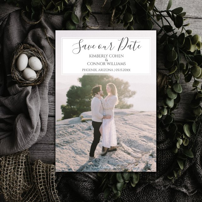 Save The Date Faire part de mariage moderne avec photo | Blanc (White Modern Photo Save the Date)
