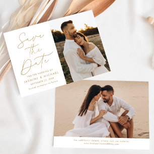 Save The Date Faire part de mariage photo écriture dorée moderne