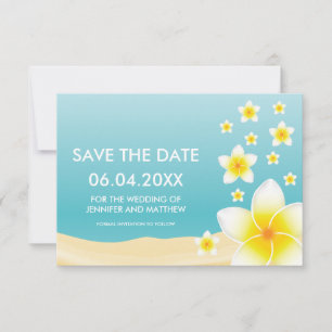Save The Date Faire part de mariage tropical au Plumeria blanc