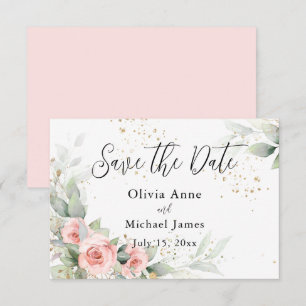 Save The Date Faire part de Roses Aquarelles Rose Tendre