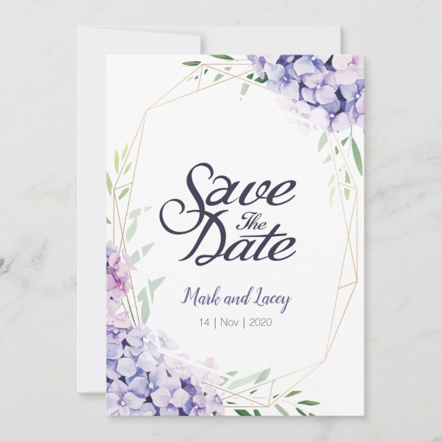 Save The Date Faire part d'hortensia à l'aquarelle Enregistrez l (Devant)