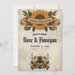 Save The Date Faire part gothique de crâne de tournesol pour une