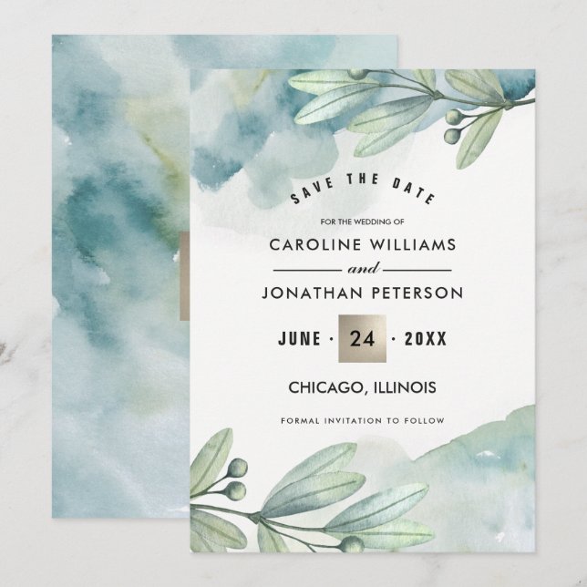 Save The Date Faire suivre la date. Annonce de mariage botanique (Devant / Derrière)