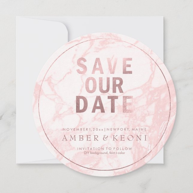 Save The Date Faire suivre par PixDezines Date/Rose Gold/Marbre  (Devant)
