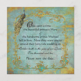Save The Date Fairy Tale Gold Filigree Peacock & Crown