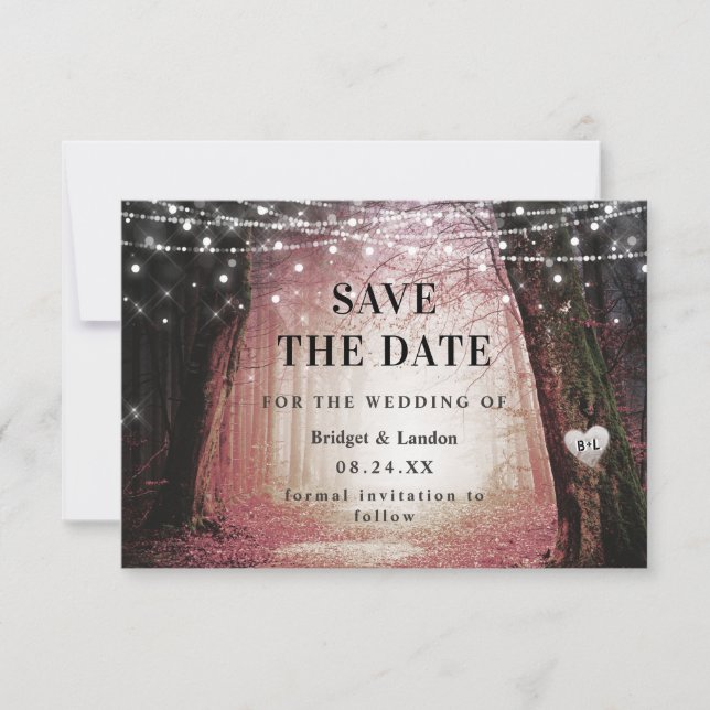 Save The Date Fairytale Enchanted Forest Pink Enregistrer La Dat (Devant)