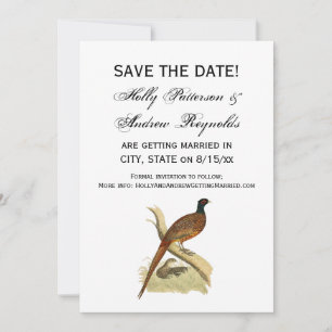 Save The Date Faisan vintage sur branche Dessin de gibier à plum