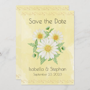Save The Date Faisceaux Blanc Jaune Typographie Florale Enregist
