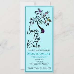 Save The Date Famille Réunion Bleu Moderne Arbre Floral