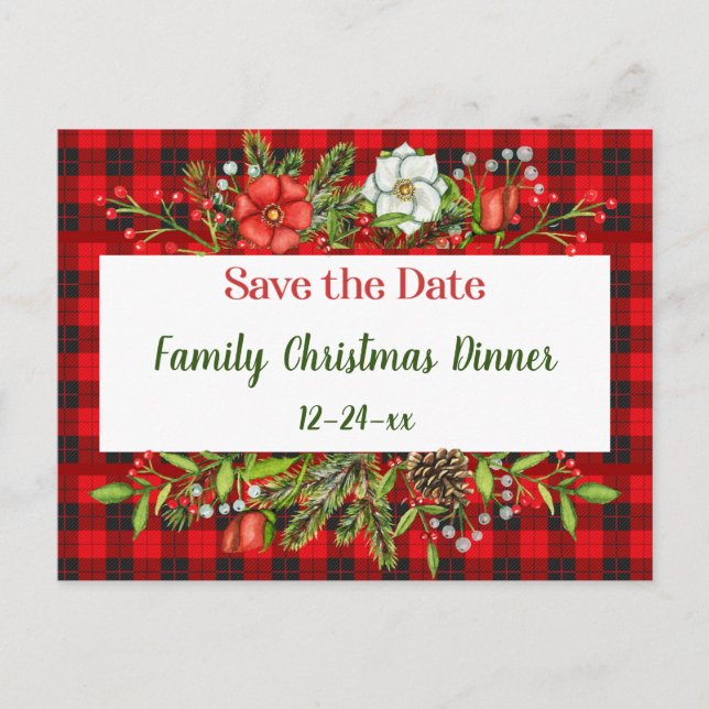 Save the Date Family Christmas Meal Flannel Invite Postcard (Front)