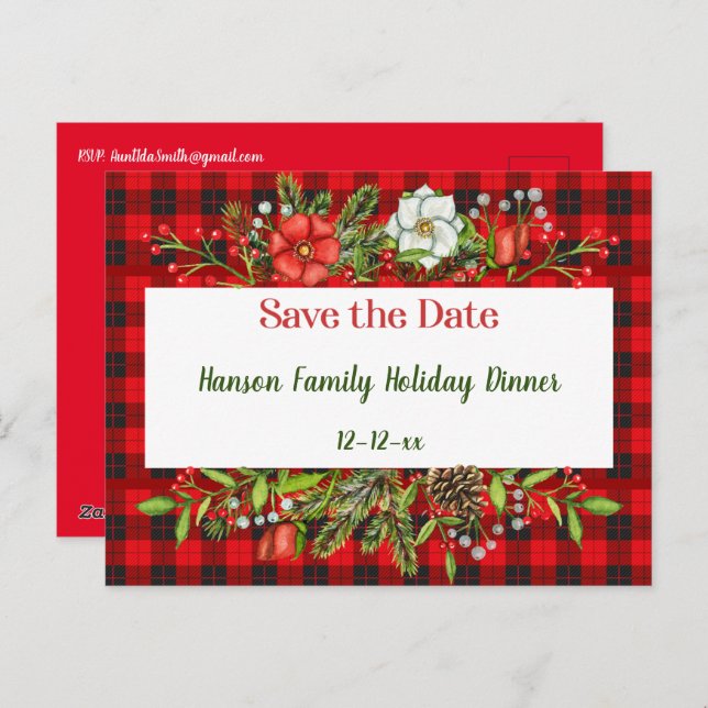 Save the Date Family Christmas Meal Flannel Invite Postcard (Front/Back)