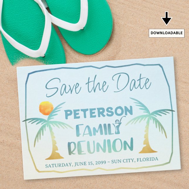 Save The Date Family Reunion Beach Palm Trees Script tropical (Créateur téléchargé)