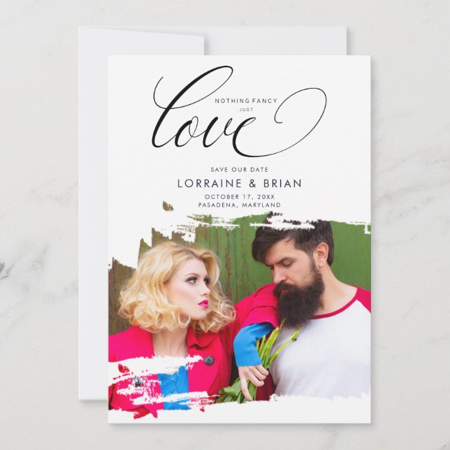 Save The Date Fancy Brushstroke Photo Sophisticated Wedding (Devant)