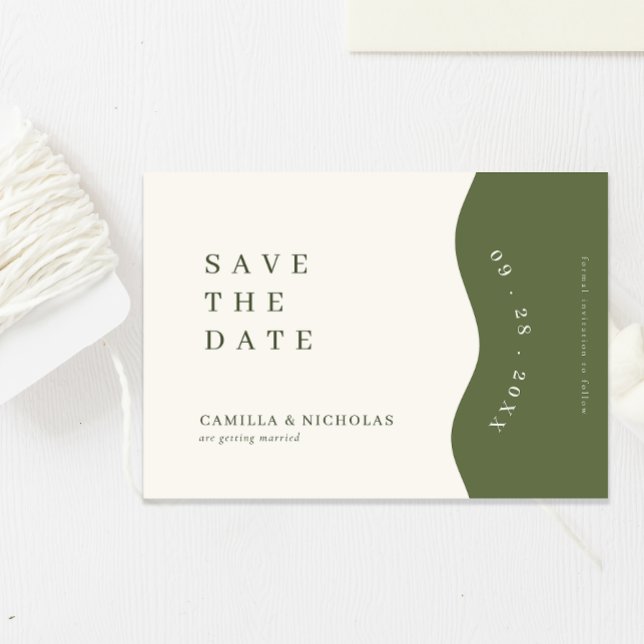 Save The Date Fancy Courbe Bordure foncé Olive Vert Mariage (Créateur téléchargé)