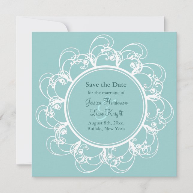 Save The Date Fancy Floral Enregistrer la date (turquoise) (Devant)